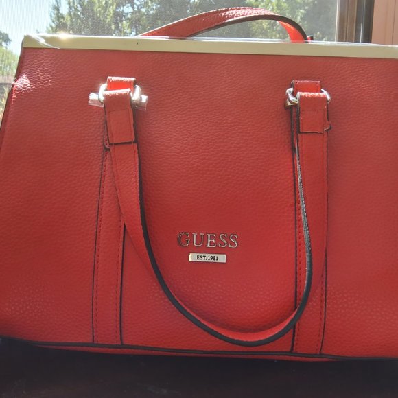 guess brown and red handbag